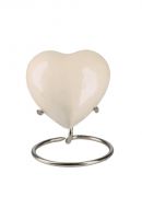 Small heart ashes urn 'Elegance' white pearlescent finish (stand included)