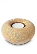 Ceramic keepsake urn 'Yellow Sun' with candle holder