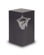 Ceramic urn with silver-coloured heart, matte black-grey