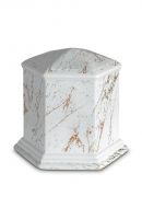 Porcelain cremation urn for ashes 'Esagono' | Carrara marble with gold-colored veins