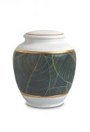 Mini cremation urn for ashes of porcelain 'Classica' | Green leaves with gold-colored edges