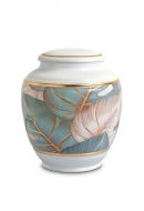 Mini cremation urn for ashes of porcelain 'Classica' | Colored leaves with gold-colored edges