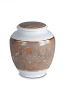 Mini cremation urn for ashes of porcelain 'Classica' | Brown marble motif with gold-colored edges