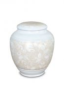 Mini cremation urn for ashes of porcelain 'Classica' with beige floral motif