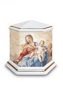 Keepsake urn of porcelain 'Esagono' | Our Lady with Child - gold-colored edges