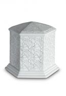 Mini cremation urn for ashes of porcelain 'Esagono' | Matte platinum-colored leaves