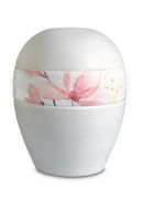 Porcelain urn for ashes 'Planet' - Band with pink flowers