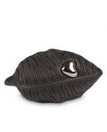 Leaf shaped cremation ashes mini urn with silver heart