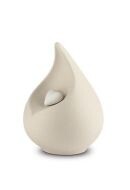 Porcelain keepsake teardrop urn ‘Celest’ - light beige with white heart