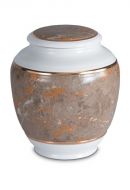 Porcelain cremation urn for ashes 'Classica' | Brown marble motif with gold-colored edges