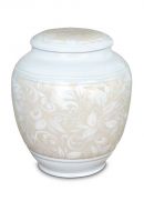 Porcelain cremation urn for ashes 'Classica' with beige floral motif