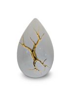 Ceramic teardrop urn for ashes 'Kintsugi' white