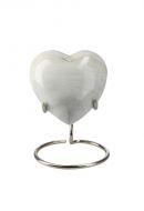Small heart ashes urn 'Elegance' with white-grey nature stone look (stand included)
